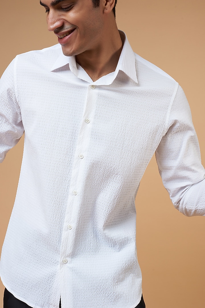 White Cotton Party Wear Shirt by POUR LUI at Pernia's Pop Up Shop