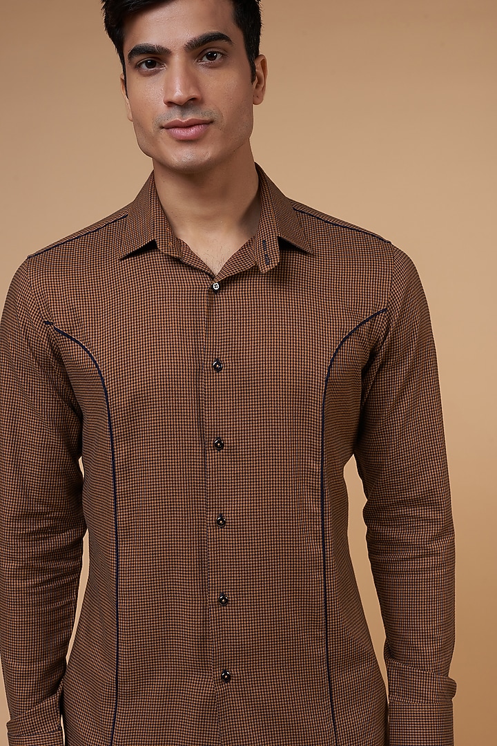 Brown Cotton Summer Shirt by POUR LUI at Pernia's Pop Up Shop