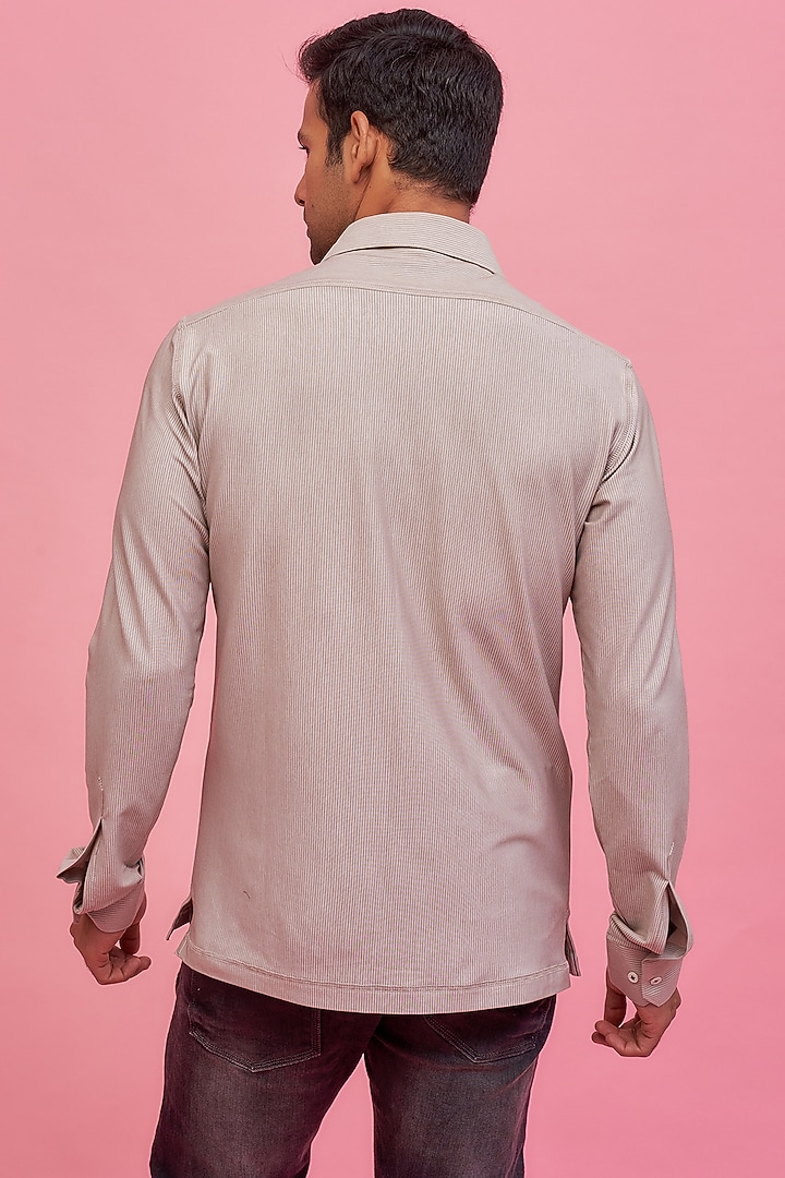 Beige Lycra Cotton Striped Summer Shirt by POUR LUI at Pernia's Pop Up Shop
