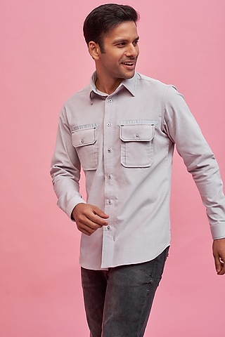 Grey Cotton Shirt by POUR LUI
