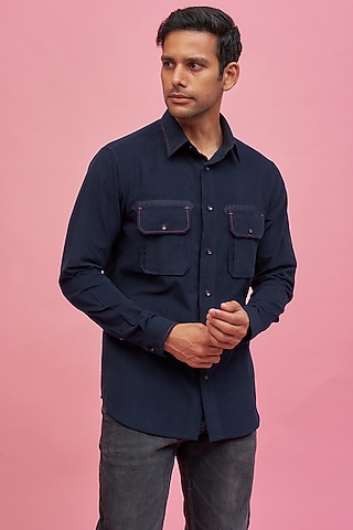 Blue Cotton Shirt by POUR LUI