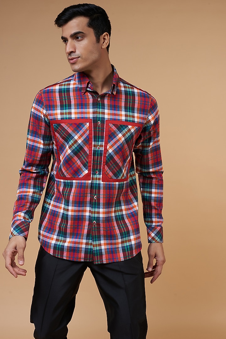 Multi-Colored Cotton Checkered Shirt by POUR LUI