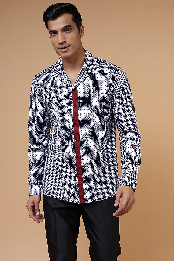 Multi-Colored Cotton Lycra Knitted Shirt by POUR LUI