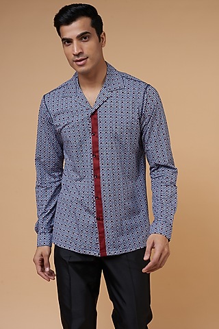 Multi-Colored Cotton Lycra Knitted Shirt by POUR LUI