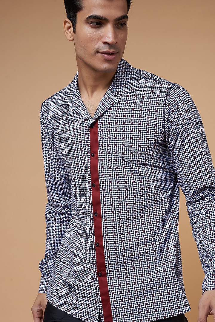 Multi-Colored Cotton Lycra Knitted Party Wear Shirt by POUR LUI at Pernia's Pop Up Shop