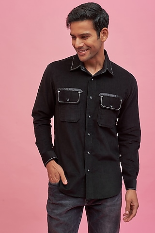 Black Cotton Shirt by POUR LUI