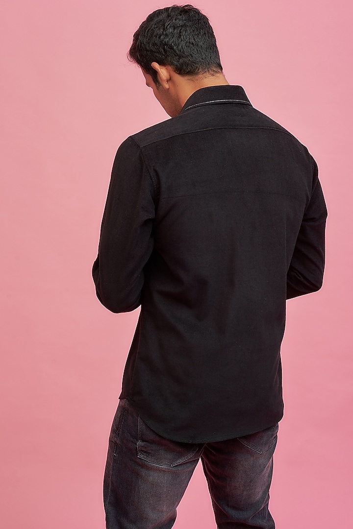 Black Cotton Party Wear Shirt by POUR LUI at Pernia's Pop Up Shop