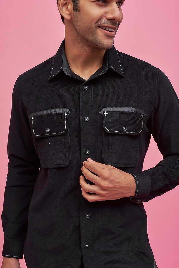Black Cotton Party Wear Shirt by POUR LUI at Pernia's Pop Up Shop