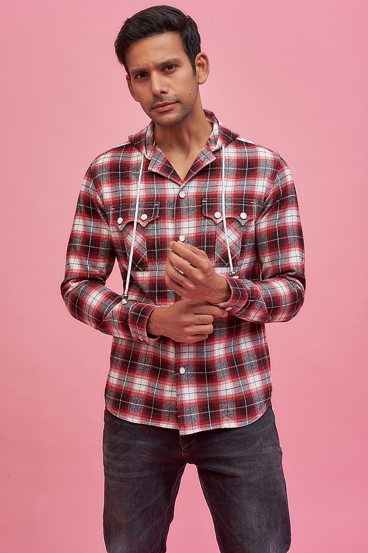 Red Cotton Checkered Shirt by POUR LUI
