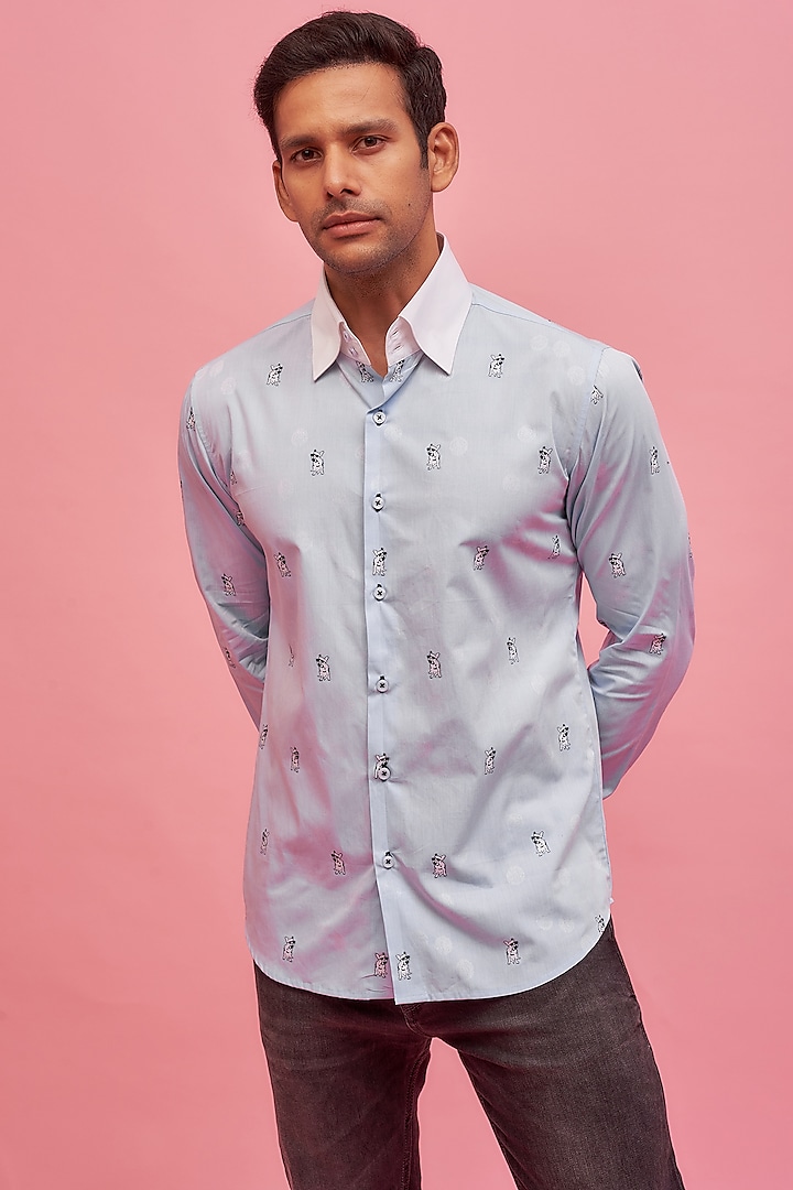 Blue Cotton Shirt by POUR LUI