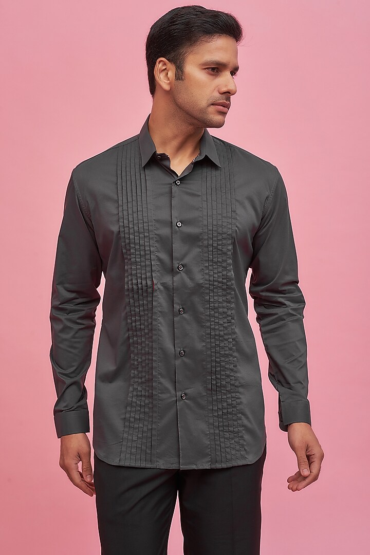 Grey Cotton Shirt by POUR LUI