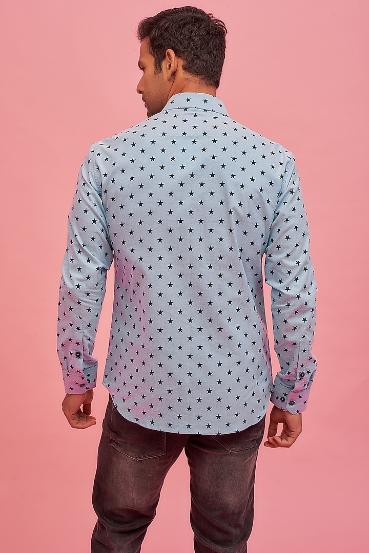 Blue Cotton Printed Summer Shirt by POUR LUI at Pernia's Pop Up Shop