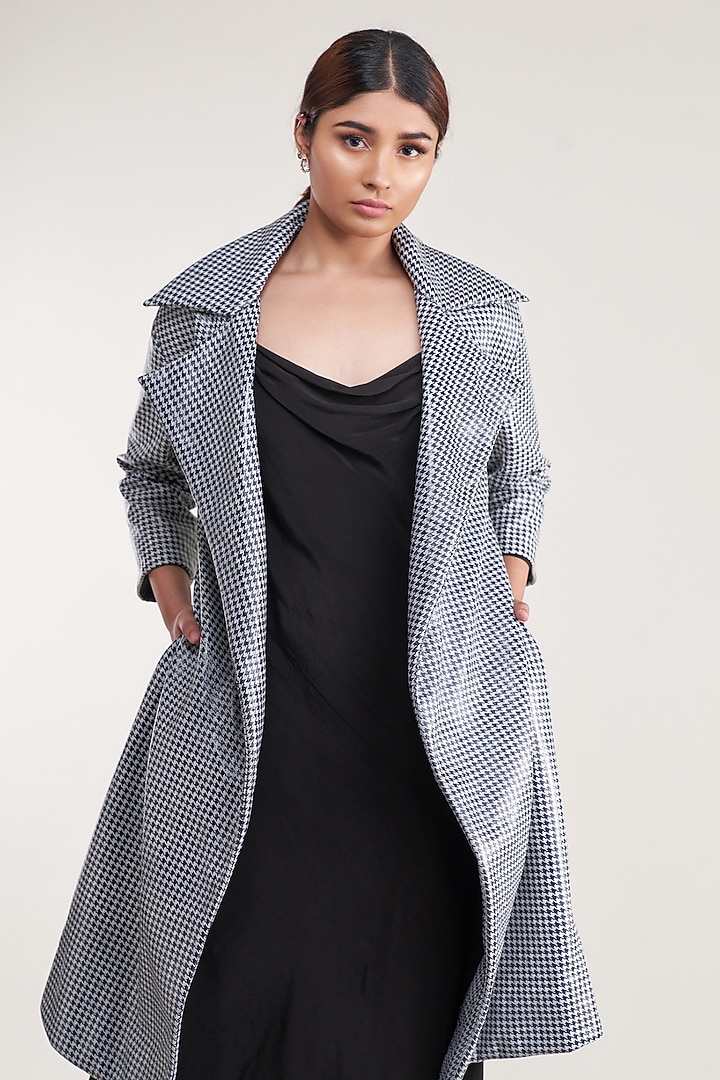 Black Leather Printed Coat by Pooja Bagaria at Pernia's Pop Up Shop