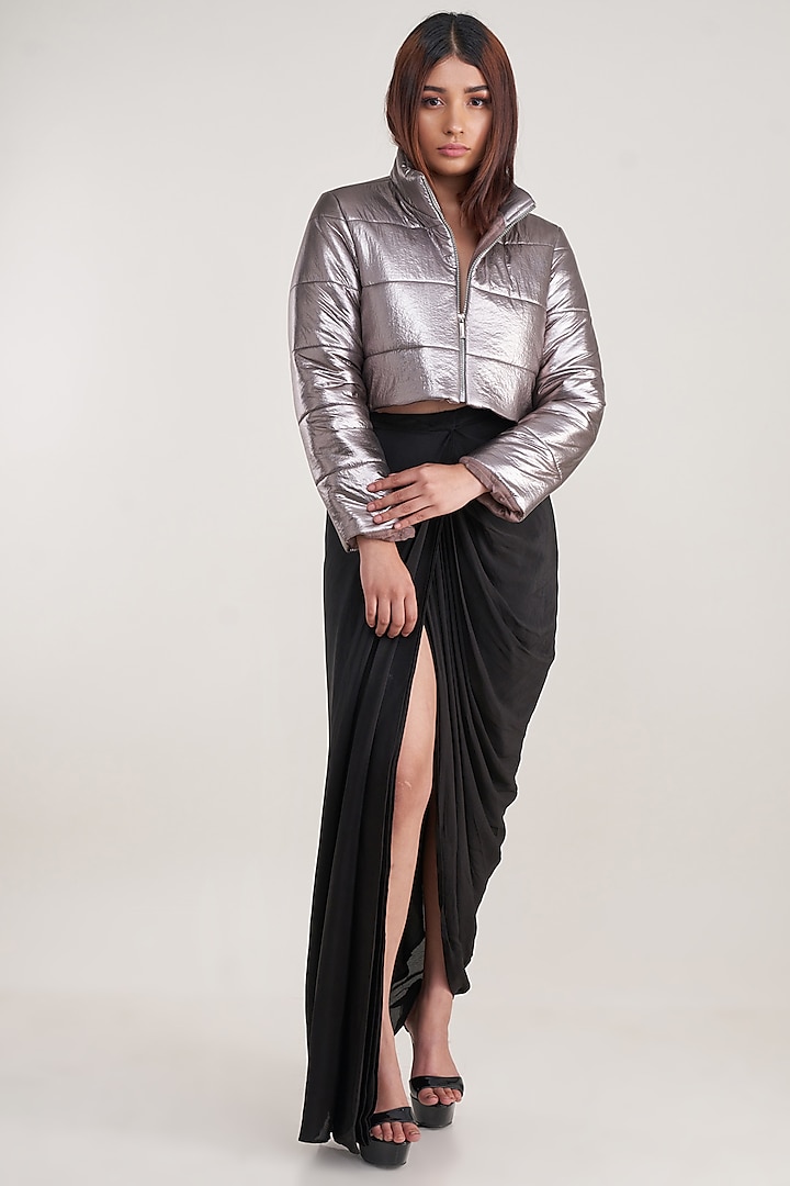 Grey Tafetta Puffer Jacket by Pooja Bagaria