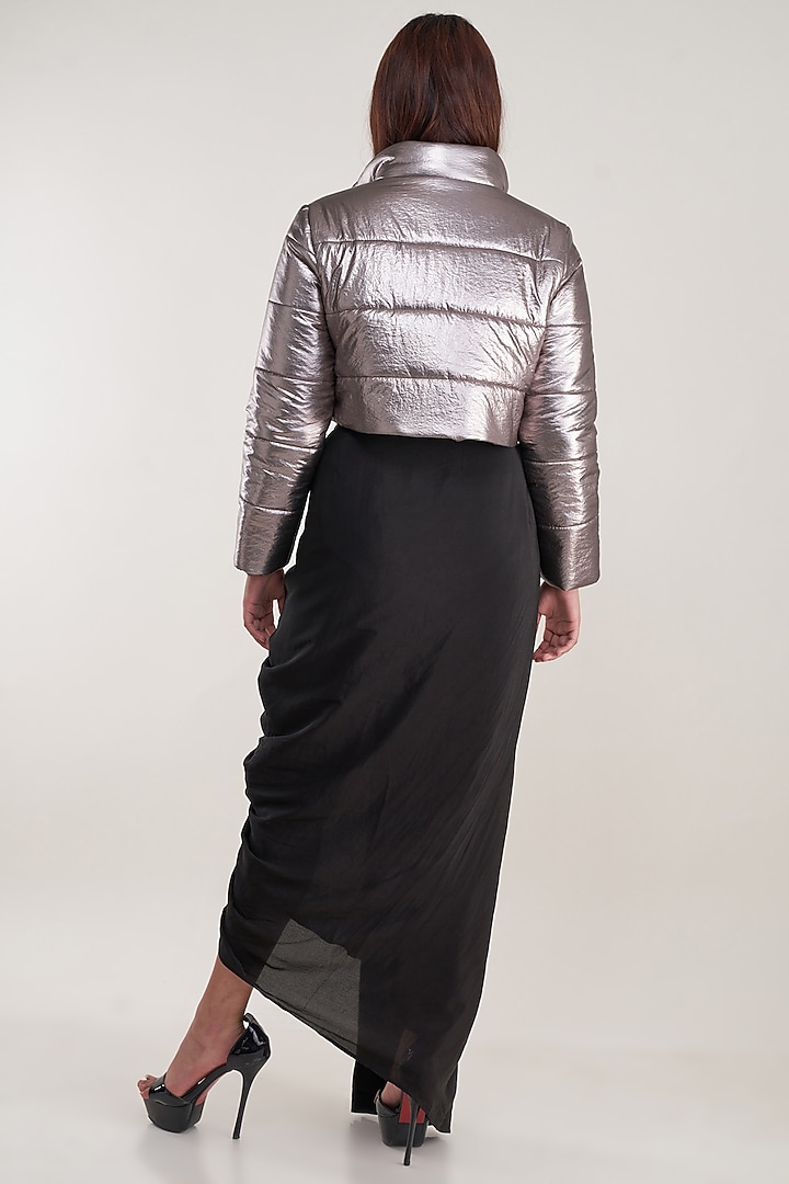 Grey Tafetta Puffer Jacket by Pooja Bagaria at Pernia's Pop Up Shop