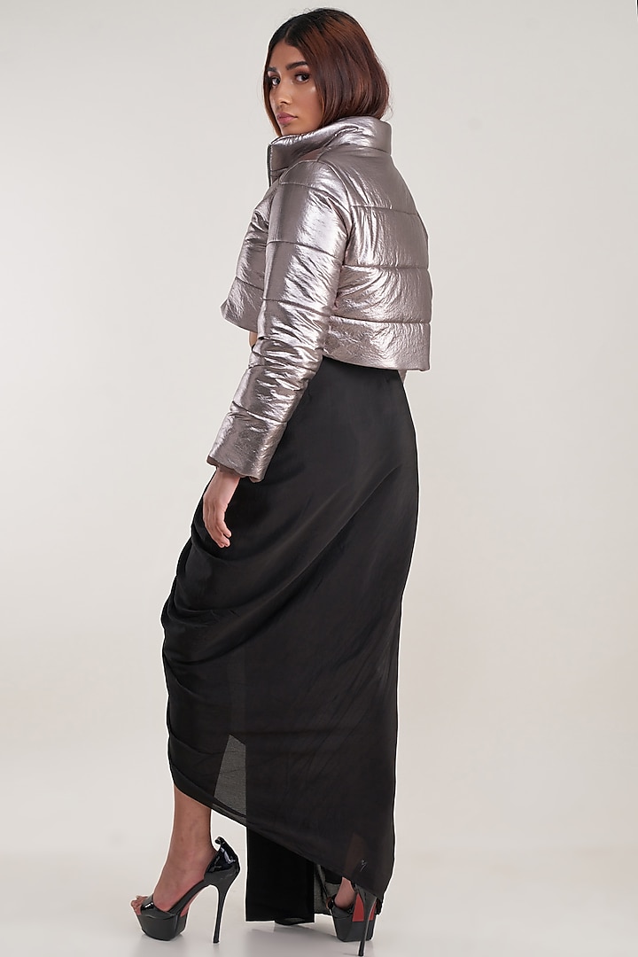Grey Tafetta Puffer Jacket by Pooja Bagaria at Pernia's Pop Up Shop