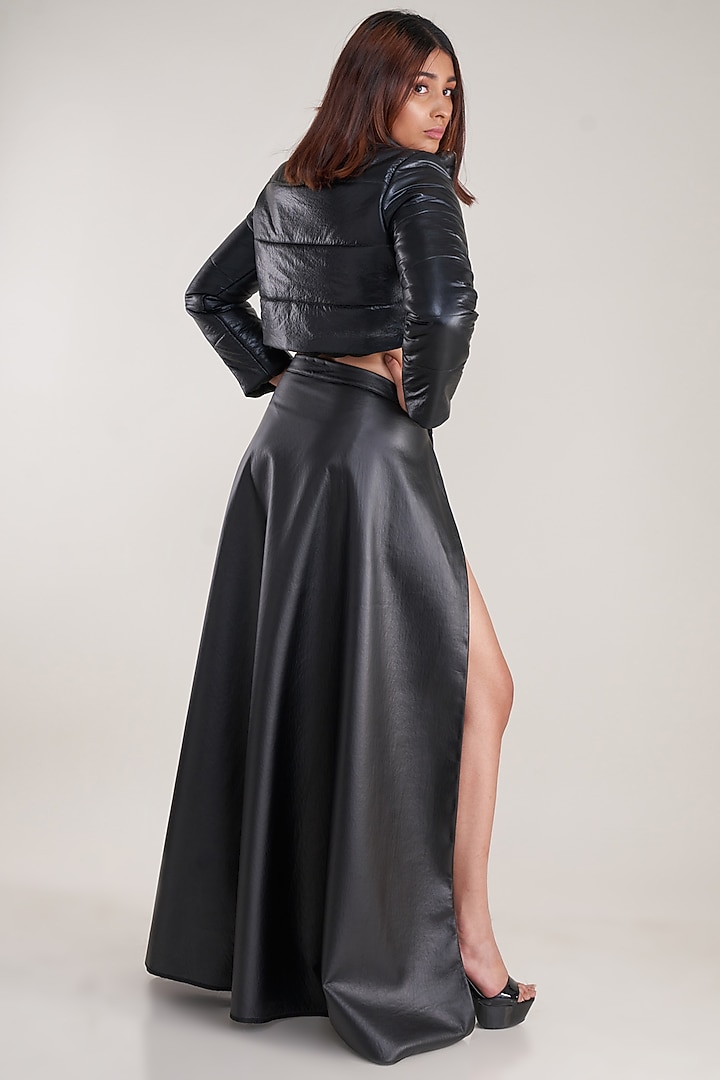 Black Tafetta Puffer Jacket by Pooja Bagaria at Pernia's Pop Up Shop