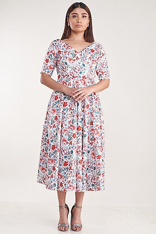 White Vegan Silk Suede Printed Wrap Dress by Pooja Bagaria