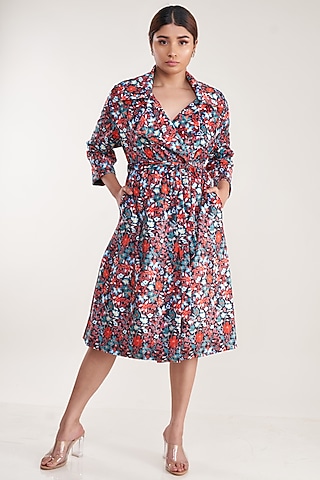 Black Vegan Silk Suede Printed Trench Coat by Pooja Bagaria