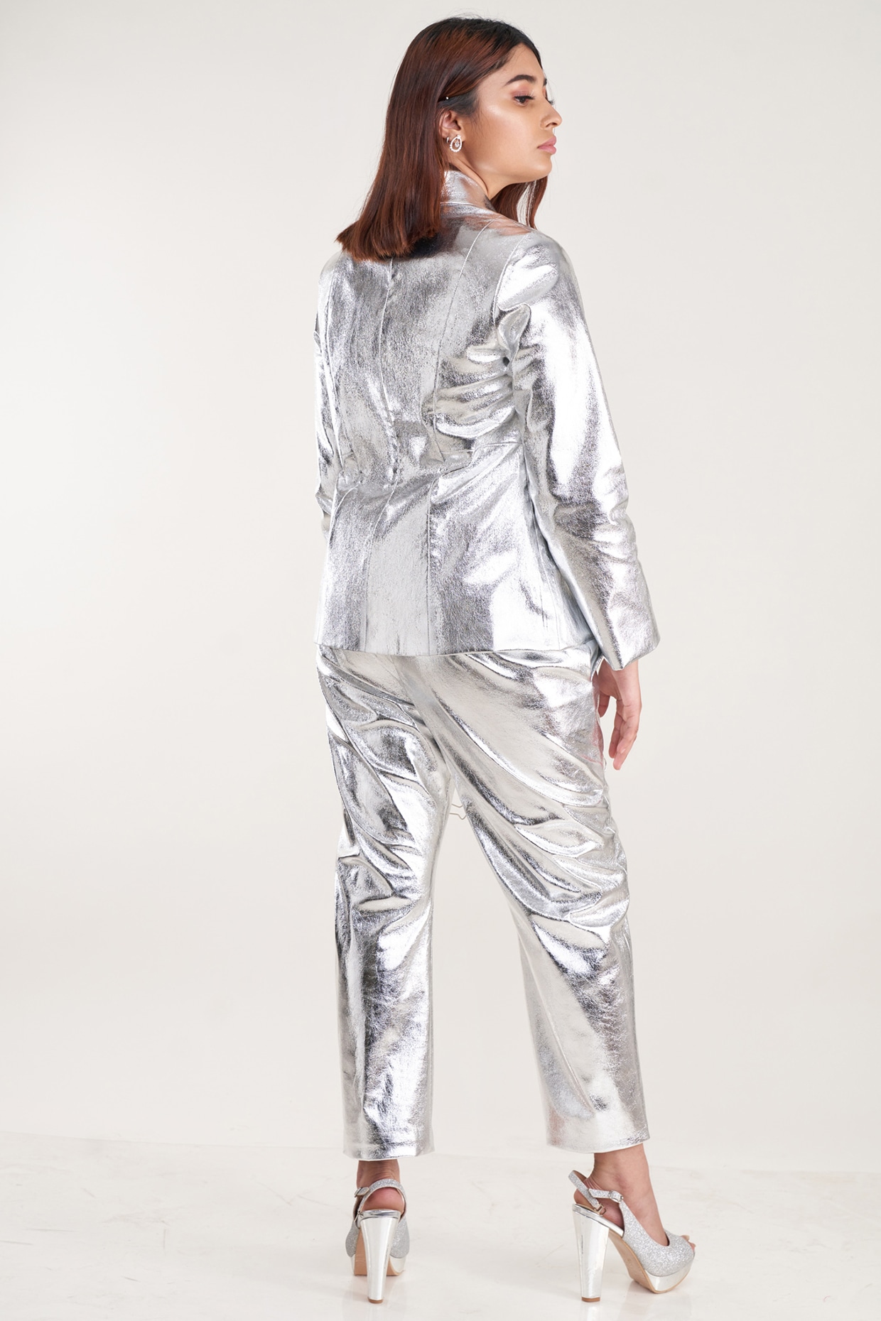 Reclaimed Vintage inspired suit trousers in silver metallic  ASOS