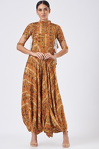 Brown Printed Jumpsuit by Pooja Bagaria