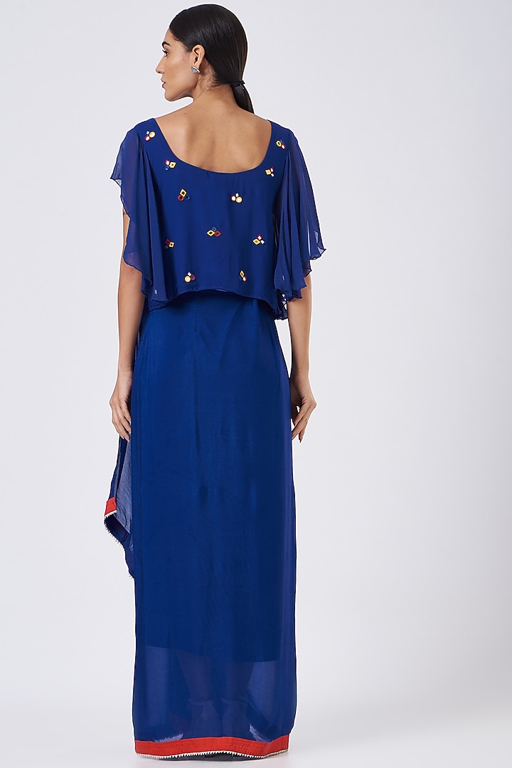 Blue Embroidered Draped Festive Saree Set  by Pooja Bagaria at Pernia's Pop Up Shop