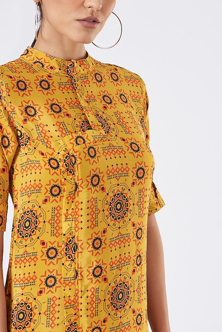 Yellow Printed Tunic by Pooja Bagaria at Pernia's Pop Up Shop
