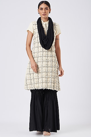 Black Muslin Sharara Set  by Pooja Bagaria