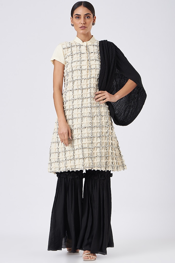 Black Muslin Sharara Set by Pooja Bagaria at Pernia's Pop Up Shop