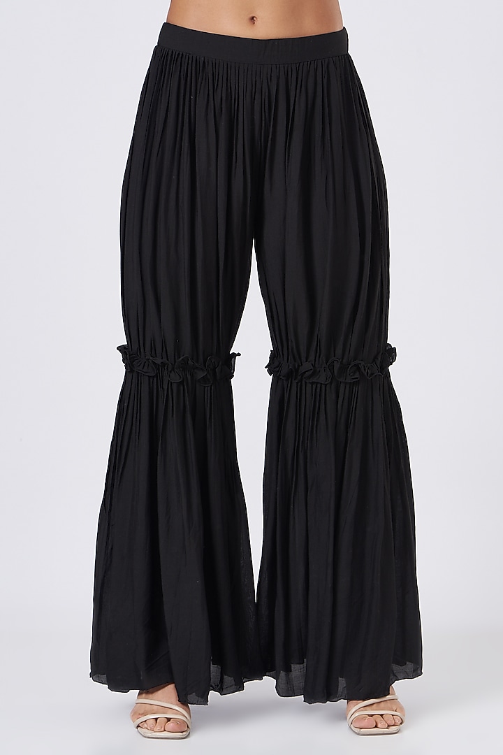 Black Muslin Sharara Set by Pooja Bagaria at Pernia's Pop Up Shop