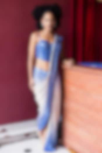 Azure Blue Ombre Spandex Sequins Draped Saree Set by Pooja Bagaria