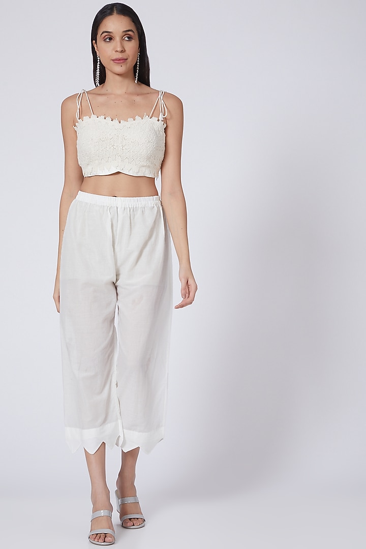 White Cotton Lace Bustier by Pooja Bagaria at Pernia's Pop Up Shop