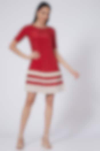 Red Crepe Mini Summer Dress  by Pooja Bagaria at Pernia's Pop Up Shop