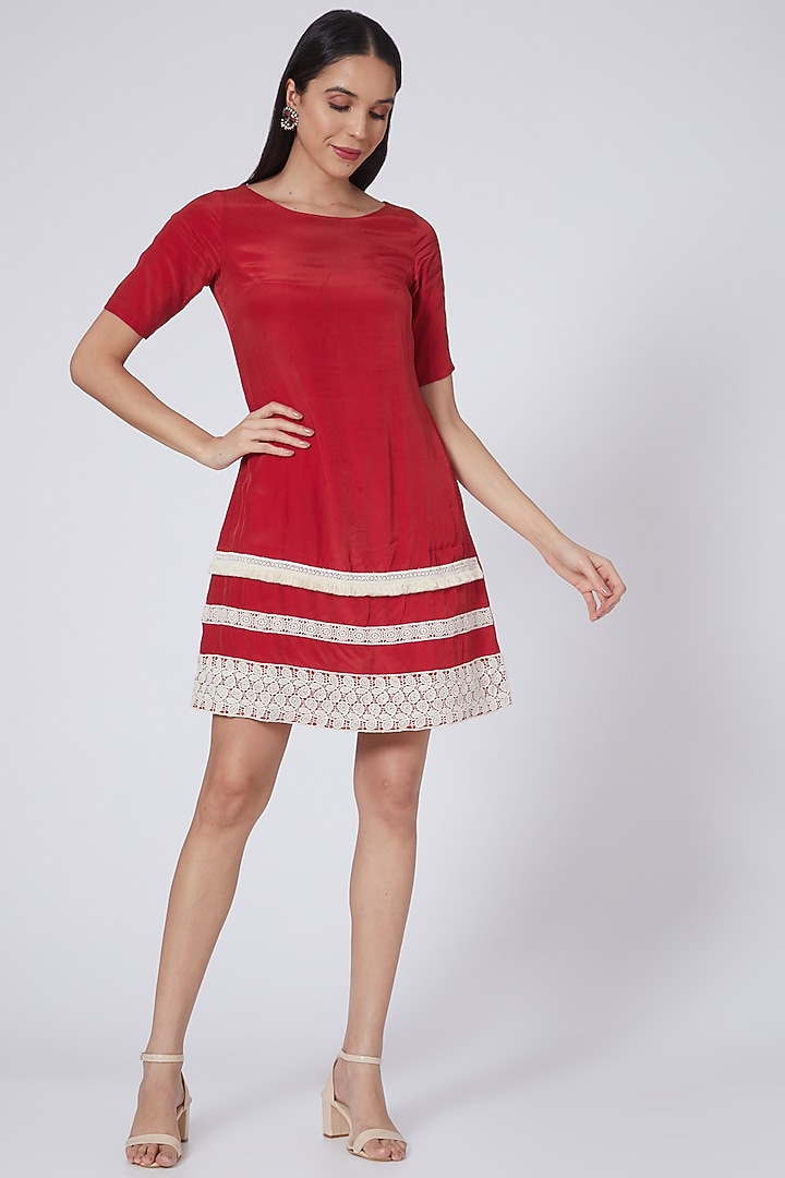 Red Crepe Mini Summer Dress  by Pooja Bagaria at Pernia's Pop Up Shop