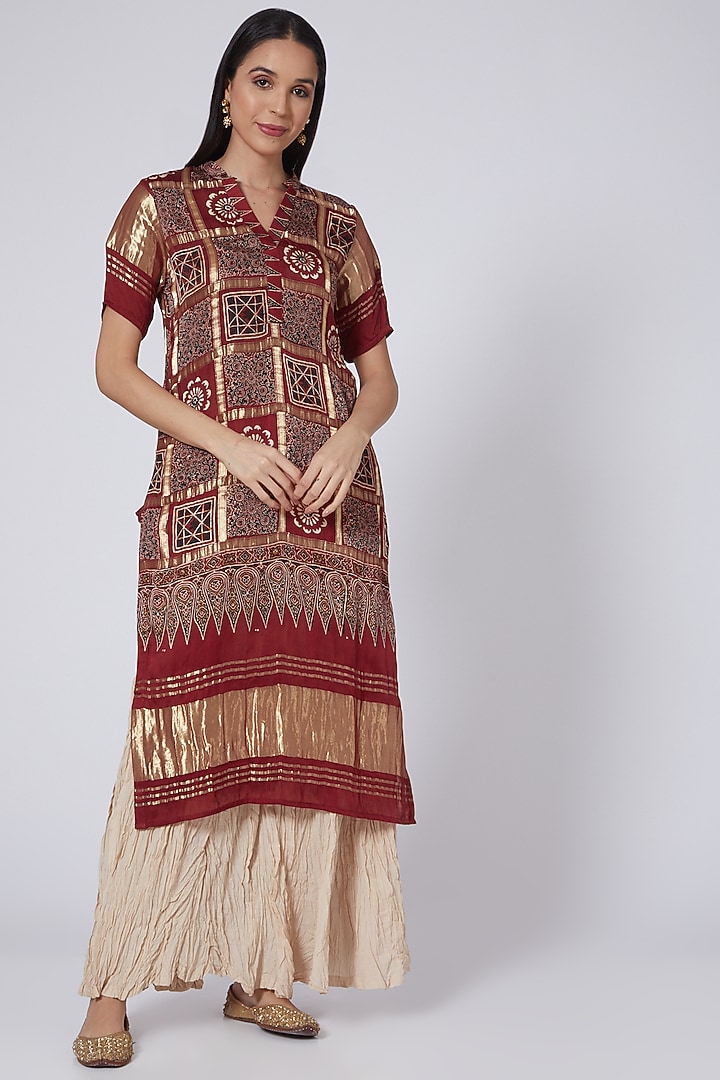 Red Printed Tunic by Pooja Bagaria at Pernia's Pop Up Shop