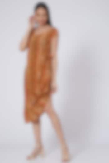 Mustard Printed Draped Maxi Summer Dress by Pooja Bagaria at Pernia's Pop Up Shop