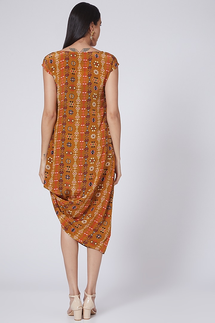 Mustard Printed Draped Maxi Summer Dress by Pooja Bagaria at Pernia's Pop Up Shop