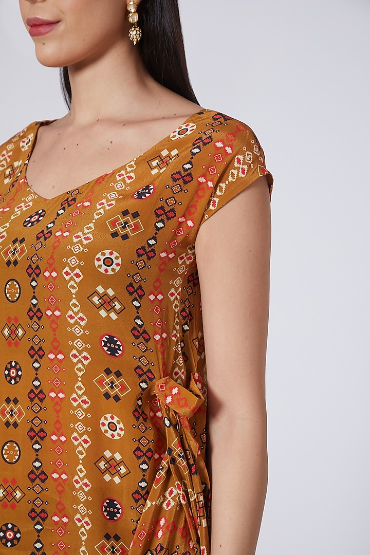 Mustard Printed Draped Maxi Summer Dress by Pooja Bagaria at Pernia's Pop Up Shop