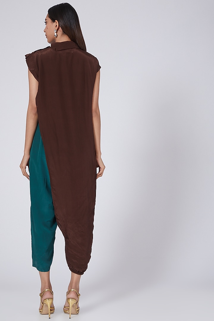 Brown Natural Crepe Jumpsuit by Pooja Bagaria at Pernia's Pop Up Shop
