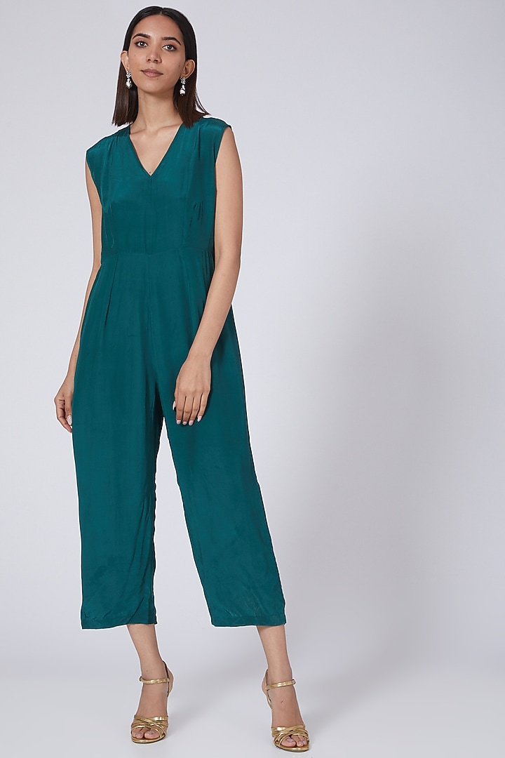 Brown Natural Crepe Jumpsuit by Pooja Bagaria at Pernia's Pop Up Shop