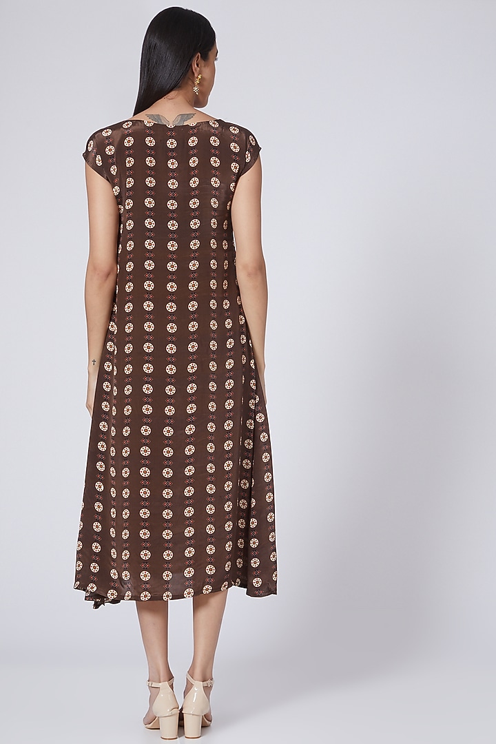 Brown Printed Draped Maxi Summer Dress by Pooja Bagaria at Pernia's Pop Up Shop