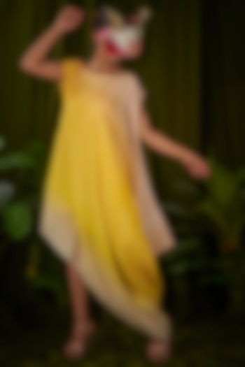 Ombre Yellow Upada Silk Draped Dress by Pooja Bagaria