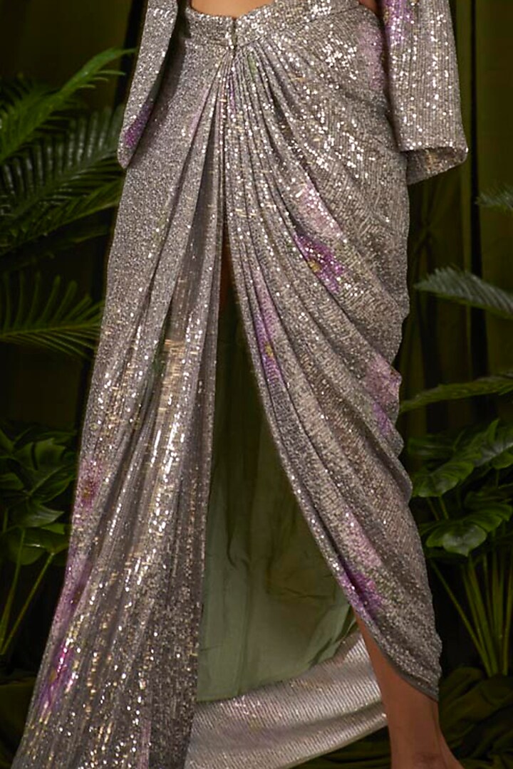 Silver Sequins Printed Skirt by Pooja Bagaria at Pernia's Pop Up Shop