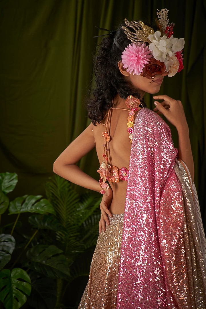 Red & Orange Raw Silk Embellished Blouse by Pooja Bagaria at Pernia's Pop Up Shop