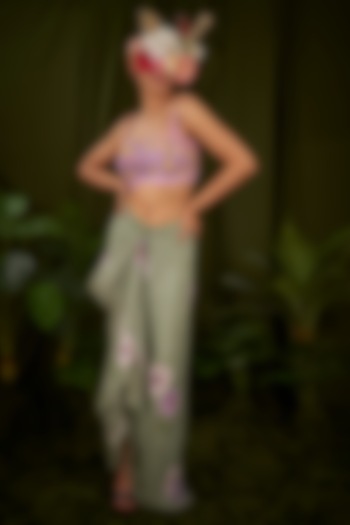 Grey Upada Silk Printed Skirt Set by Pooja Bagaria at Pernia's Pop Up Shop