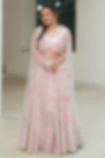 Silver & Fuchsia Pink Sequin Mesh Embroidered  dulhan bday 22 may Lehenga Set by Pooja Bagaria at Pernia's Pop Up Shop