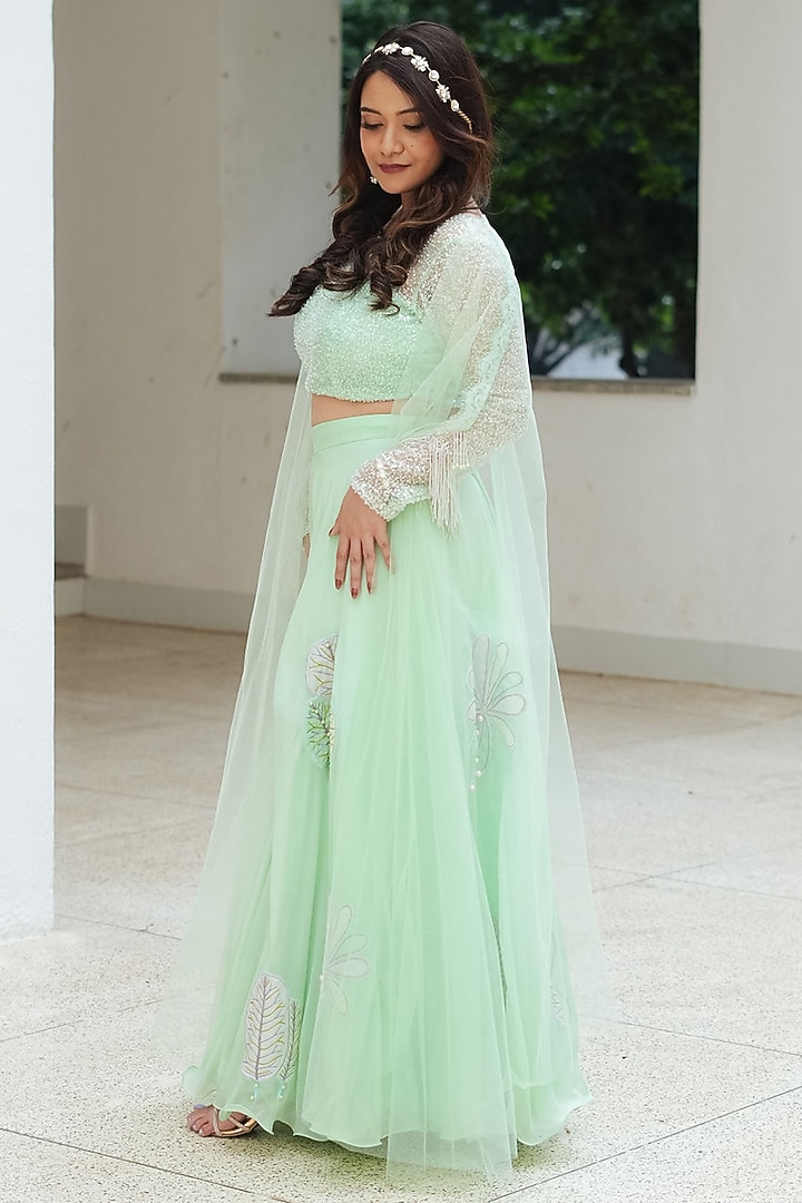 short flowy dresses formal Pistachio Green Embroidered Chinon Palazzo Suit – Ethnos main image 1
