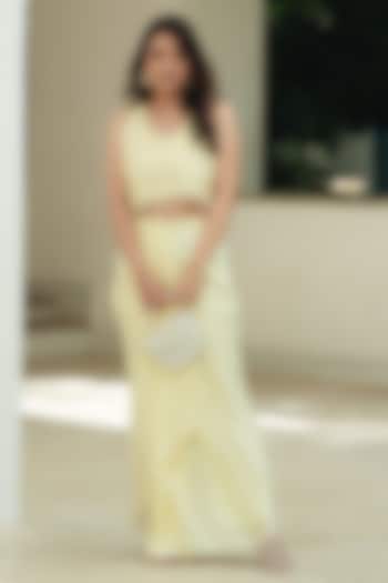 Pastel Yellow Satin Draped Skirt Set by Pooja Bagaria at Pernia's Pop Up Shop