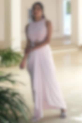 Pastel Pink Satin Draped Skirt Set by Pooja Bagaria at Pernia's Pop Up Shop