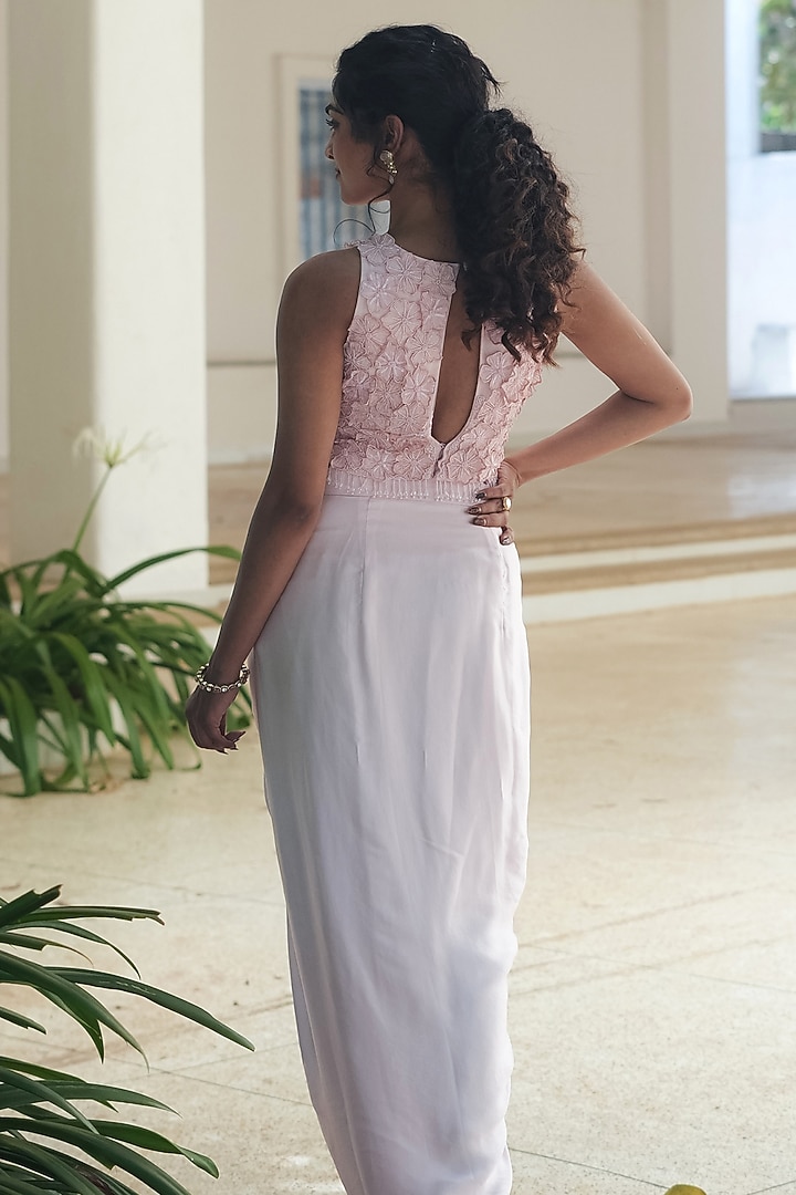 Pastel Pink Satin Draped Skirt Set by Pooja Bagaria at Pernia's Pop Up Shop